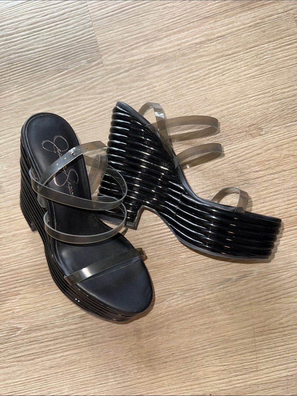 JESSICA SIMPSON Cholena Black Platform Wedge Heel Sandals Wedges NWOT